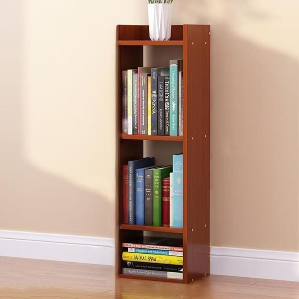 Hbluefat 4 Tier Small Bookcase, Floor Standing Open Bookshelf, Multipurpose Display Storage Organizer Shelf for Home Office Living Room Bedroom (Teak)