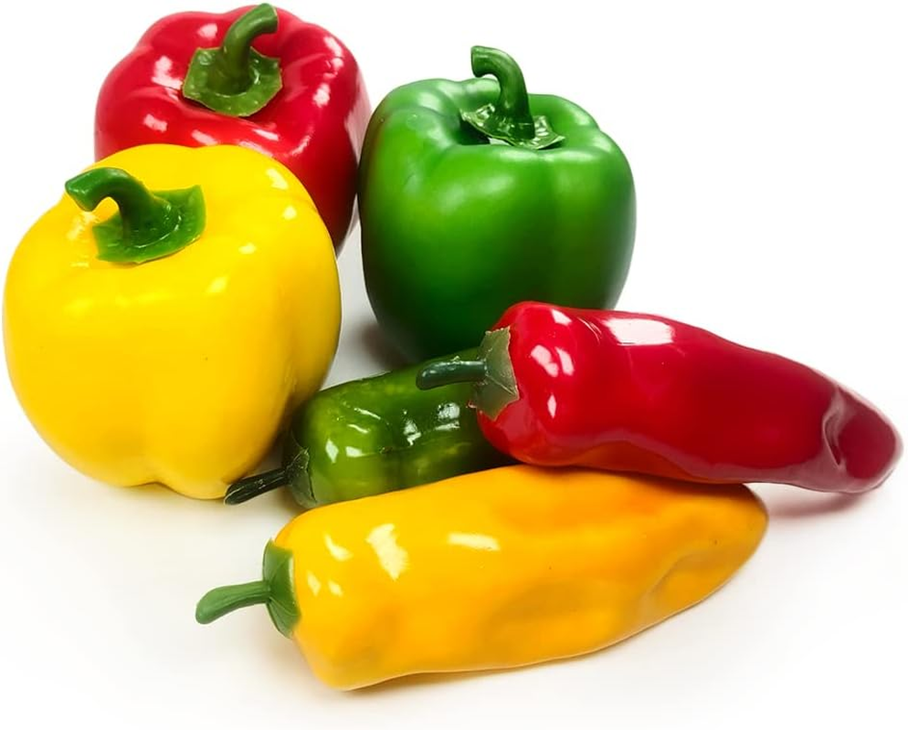 9 Pcs Artificial Bell Pepper Fake Chili Pepper Lifelike Fake Vegetable Colorful Pepper for Home Kitchen Decoration Props Artificial Mixed Pepper Set image number 1