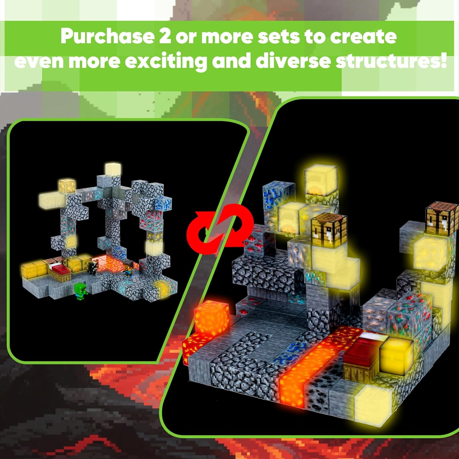 Ejo World 128-Piece LED Magnetic Building Blocks &ndash; Lava & Volcano Adventure Set with 18 Light-Up Pieces, Sensory STEM Learning Magnet Toys for Boys & Girls Ages 3+, Creative Construction Kit