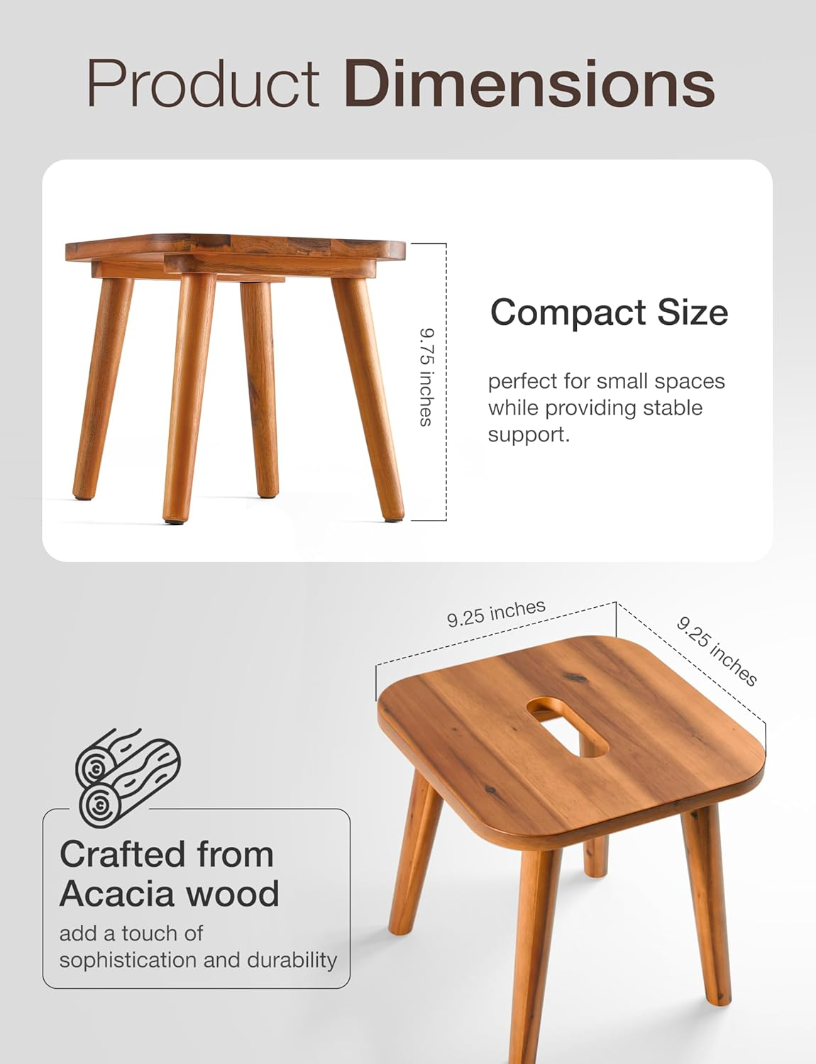 HOLANA 25Cm Acacia Wooden Step Stools for Kids - Wooden Stool, Wooden Plant Stools, Plant Stand - Wood Sitting Stool for Kitchen, Bathroom, Bedroom (Square) image number 3