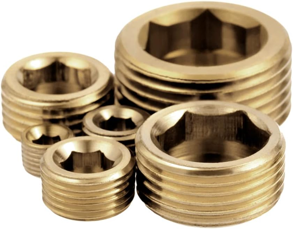 1/2" NPT Plug Brass Pipe Fitting, Counter Sunk Thread Internal Hex Head Style Male Pipe (Pack of 3) image number 6