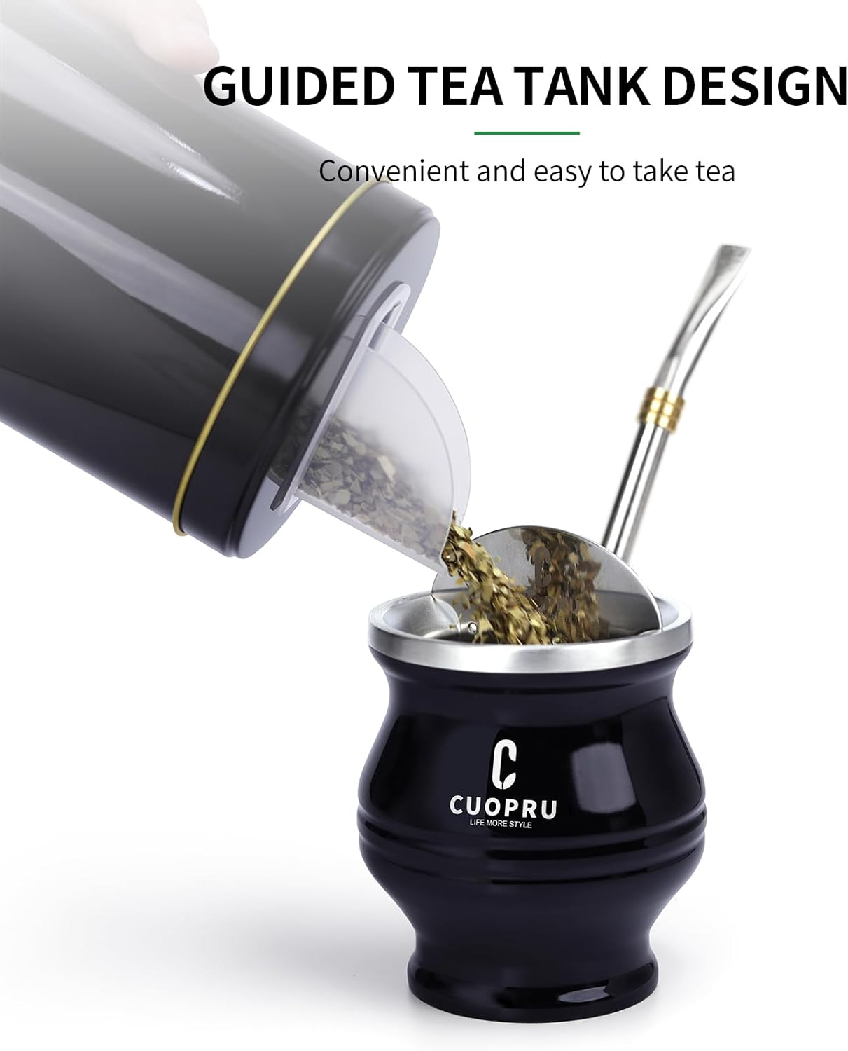 6 in 1 Yerba Mate Cup Set, Include Modern Mate Gourd, Yerbero, Bombilla(Straw), Cleaning Brush, Tea Shaper Kits image number 4