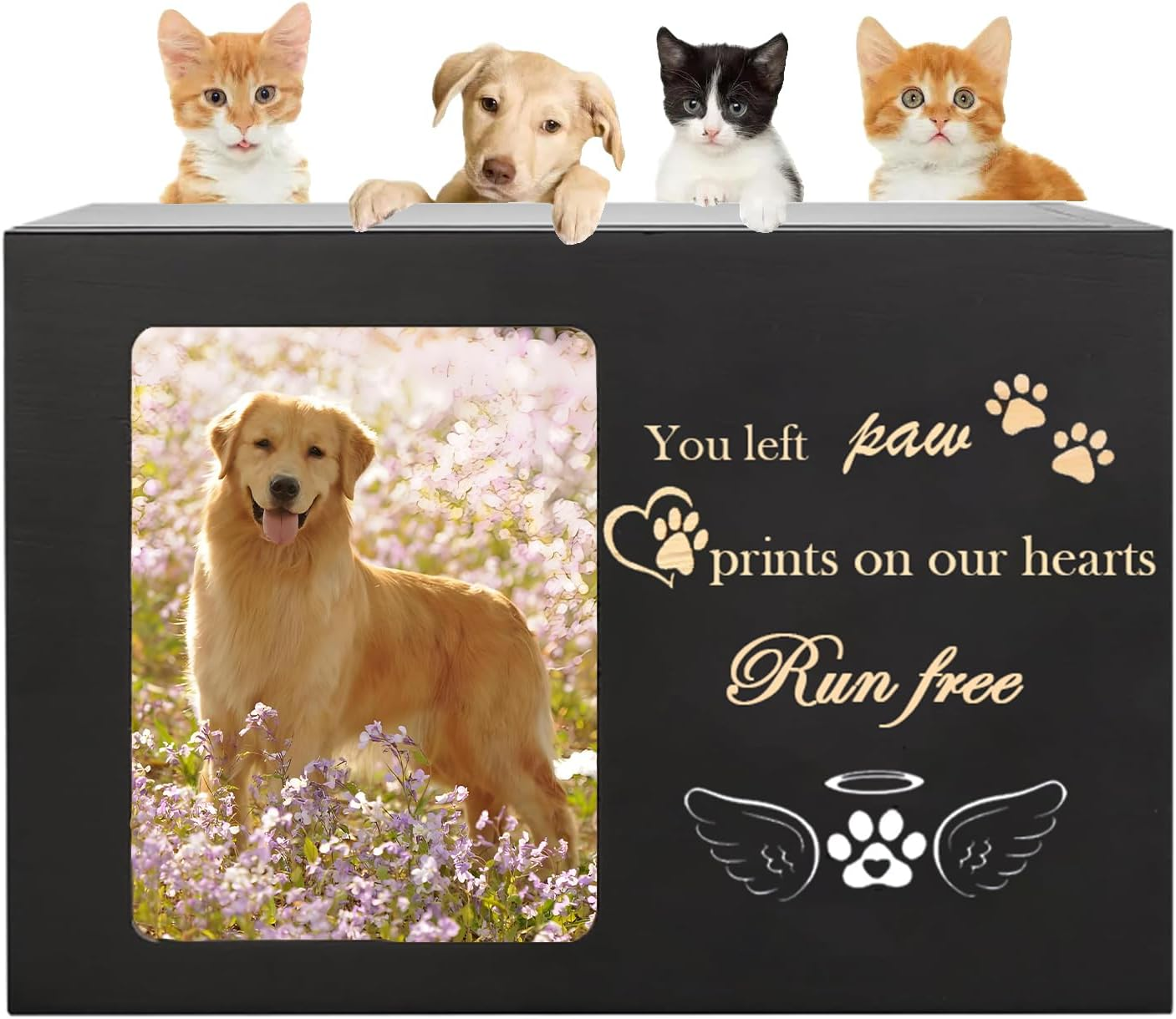 Pet Urns for Dogs or Cat Ashes, Large Wooden Dog Memorial Cat Dog Urn, Urne Pour Chien Pet Sympathy Gifts Black Wooden Box with Pet Memorial Pictures Frame Pet Memorial Keepsake (L,18 * 12 * 12Cm) image number 3