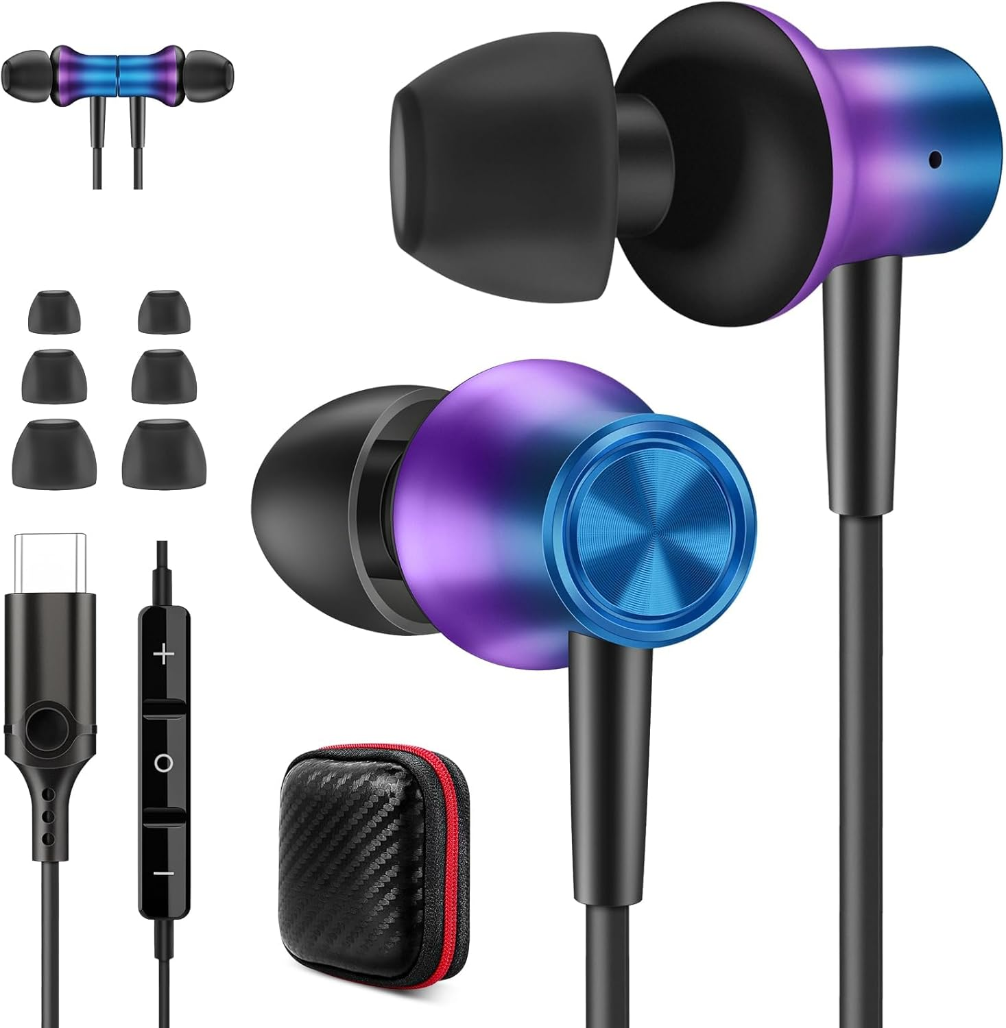 Jiunai USB C In-Ear Headphones for Samsung S24 Series, Iphone 15, Ipad Pro M4, Gradient Purple