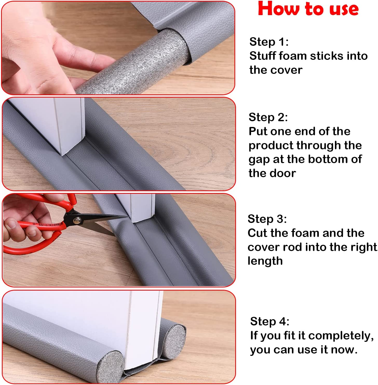 Twin Draft Stoppers for Bottom of Doors, Windproof Dustproof Mosquito-Proof under Door Draft Stopper, Door Draft Blocker Reduction Windshield Energy Saving under Door Seal Strip(White) - Black image number 5
