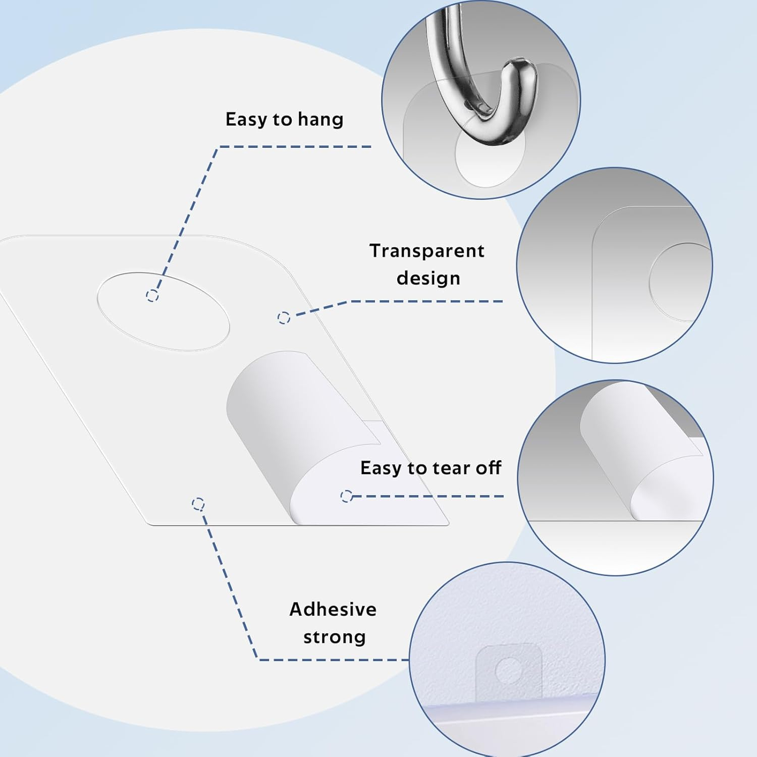 Yazikisa 200 Pcs round Hole Hang Tabs Tags Self Adhesive Hanging Tab Clear Plastic Sticky Tag Hooks Folding for Retail Sale Items Store Display Business 2.5 X 4Cm image number 3