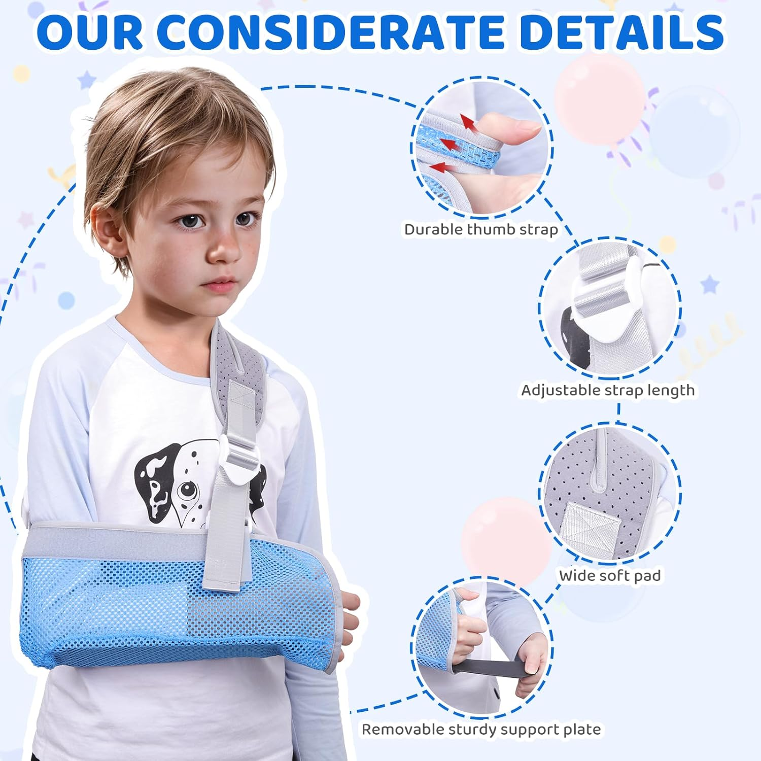 Arm Sling for Kids, Arm Brace with Support Plate, Arm Support Sling Shoulder Immobilizer for Children Shoulder Injury, Suit for Left and Right Arms, Boy and Girl(Blue,Xs) image number 2