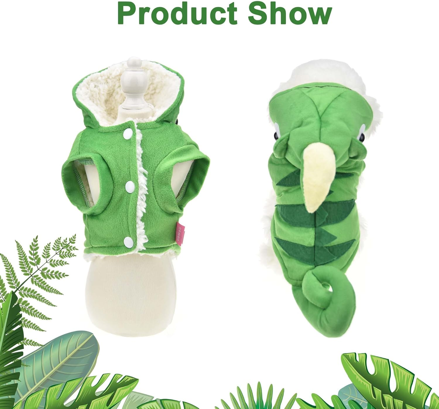 Muyaopet Chameleon Dog Costume for Halloween,Winter Fleece Pet Cat Coat Jacket for Small Medium Large Dog,Pet Funny Clothes Hoodie Labrador Bulldog Chihuahua(Green, XXL) image number 3