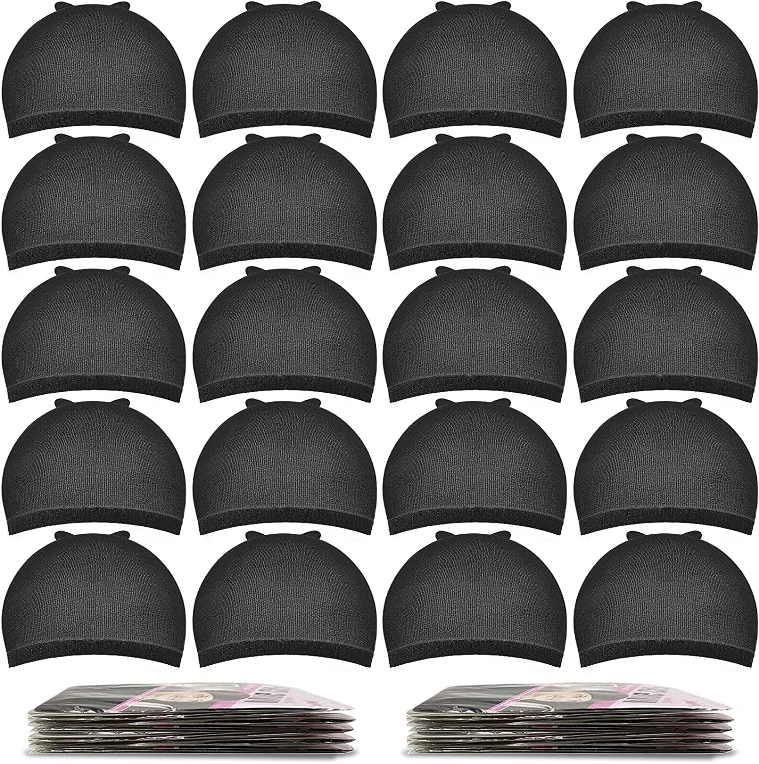 MORGLES 20Pcs Stretchy Nylon Wig Caps Stocking Caps for Wigs Wig Caps for Women Man-Black