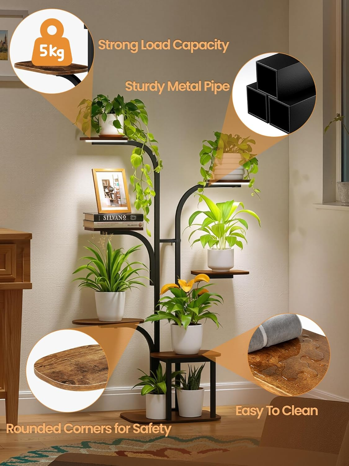 Plant Stand Indoor with Grow Lights &ndash; 120Cm 7 Tiered Metal Shelf Small Corner Rack for Multiple Succulent Herb Pot Display image number 4