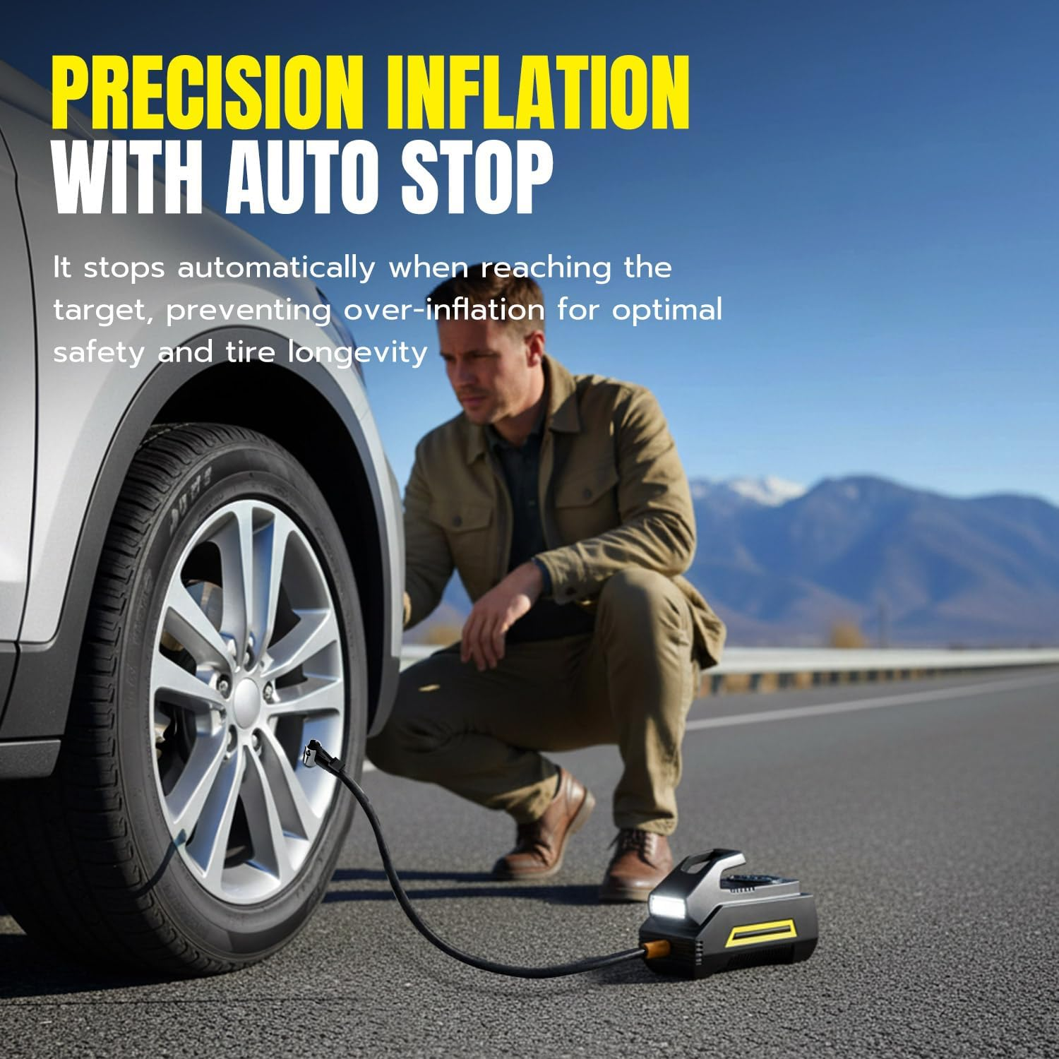 Mcbazel Portable Car Tire Inflator Air Compressor, 150PSI Cordless with Digital Gauge & Emergency LED Light, Auto Stop, 6000Mah Battery, Digital Pump for Car Bike Motorcycle Ball