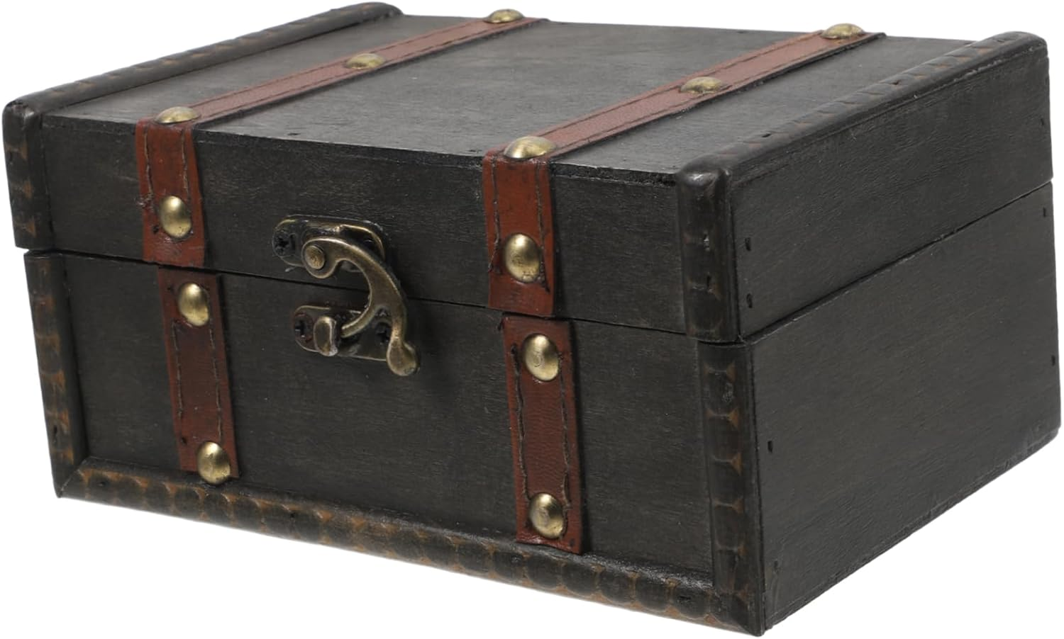 Homoyoyo Small Wooden Treasure Chest Vintage Rectangular Keepsake Box with Lid for Jewelry Trinkets Storage Decorative Organizer for Home Classroom image number 3