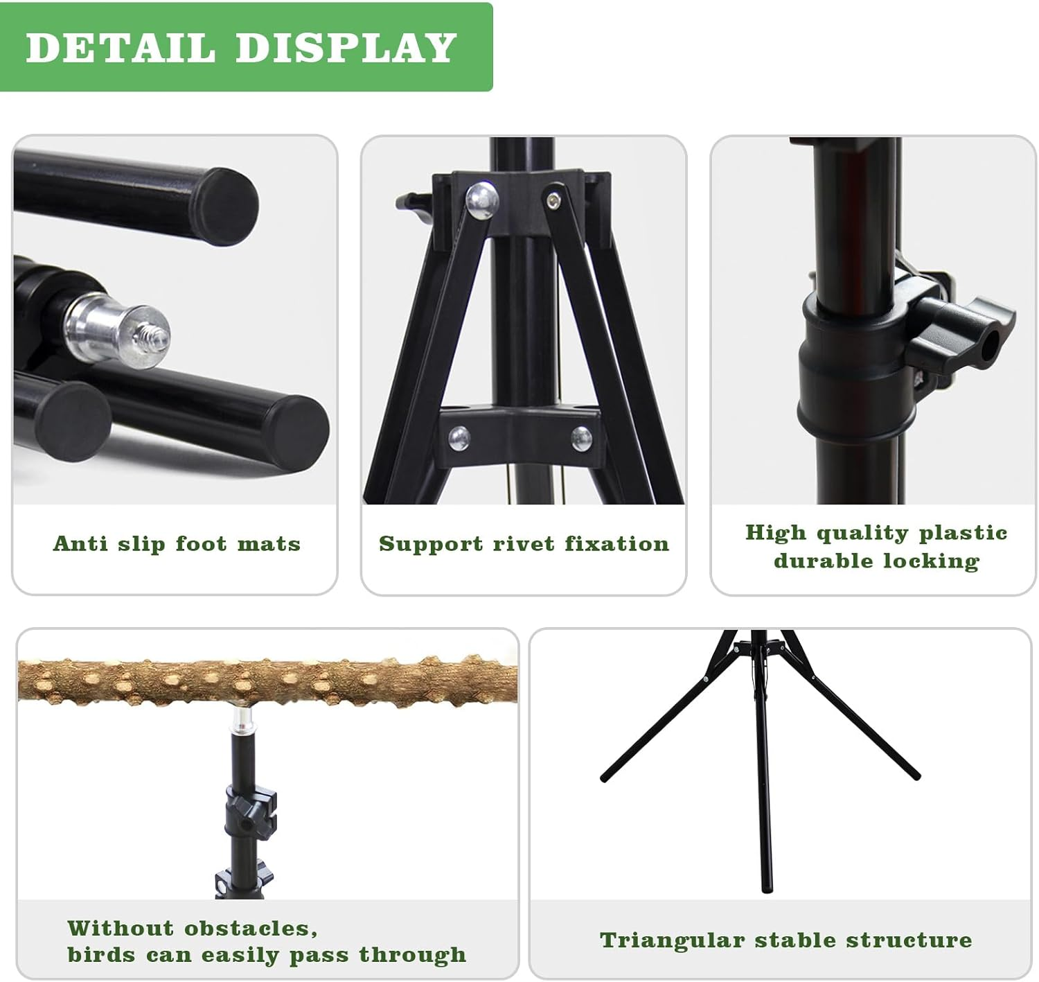 Wooden Bird Perch Stand with a Height Adjustable Tripod, Bird Training Accessories for Indoor or Outdoor, Bird Stand for African Grey, Budgies, Cockatiels, Lovebirds, Conures, Small to Medium Birds image number 1