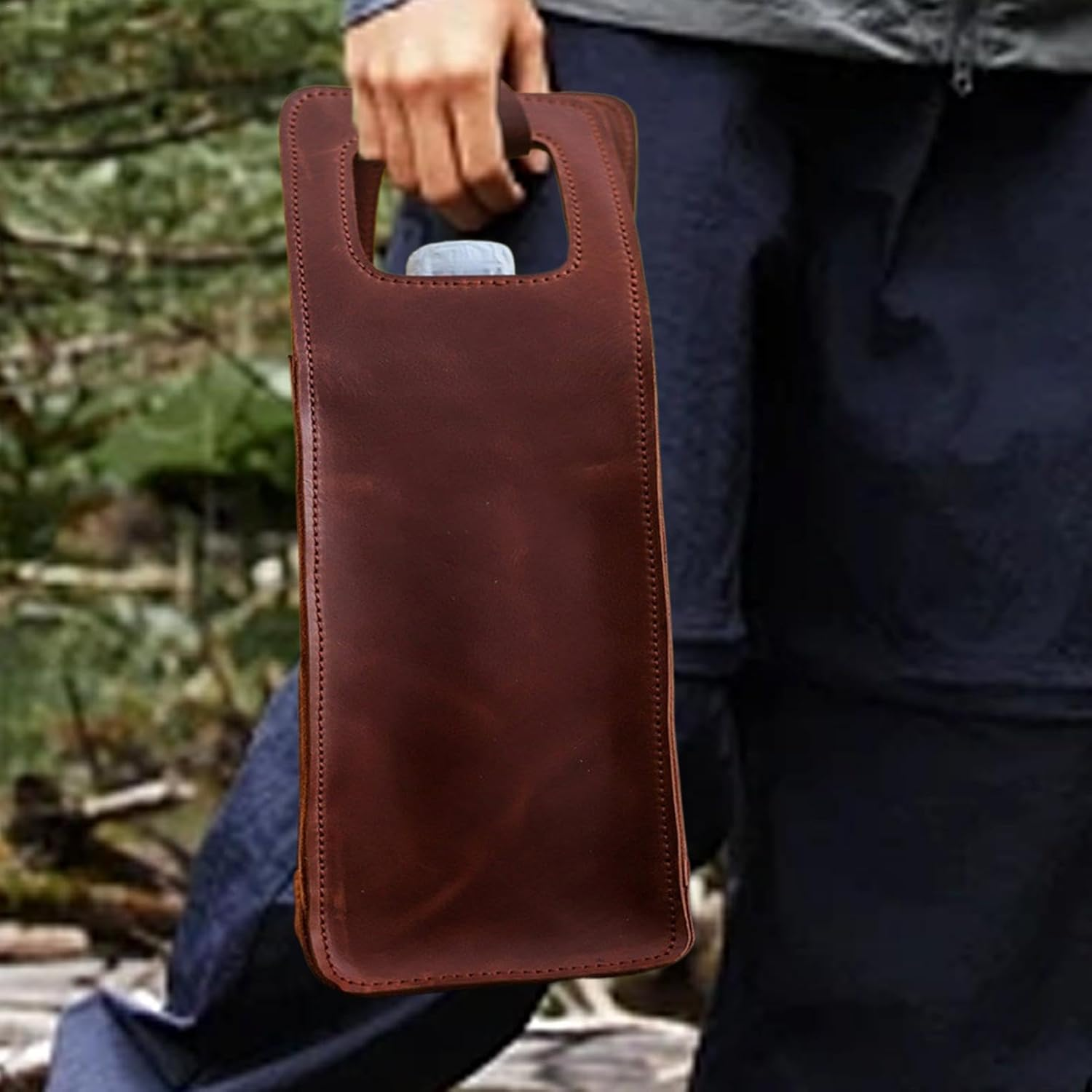 Shpuuyy Wine Cooler Picnic Bag, Single Bottle Wine Carrier, Leather Wine Tote Bag Retro Reusable Wine Bag Tote Wine Bag for Picnic, Travel, , , Wedding,40X10Cm, Coffee, Refer To - Brown image number 5