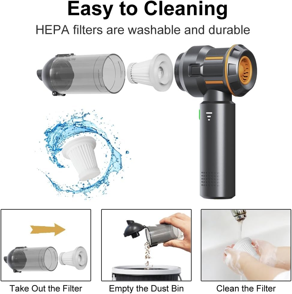 Adraxus Handheld Mini Vacuum Cordless - 25000 Powerful Strong Cyclonic Suction Cordless Cleaner: Air Duster with Cleaning Gel, Ideal for Car, Home, Pet, Office