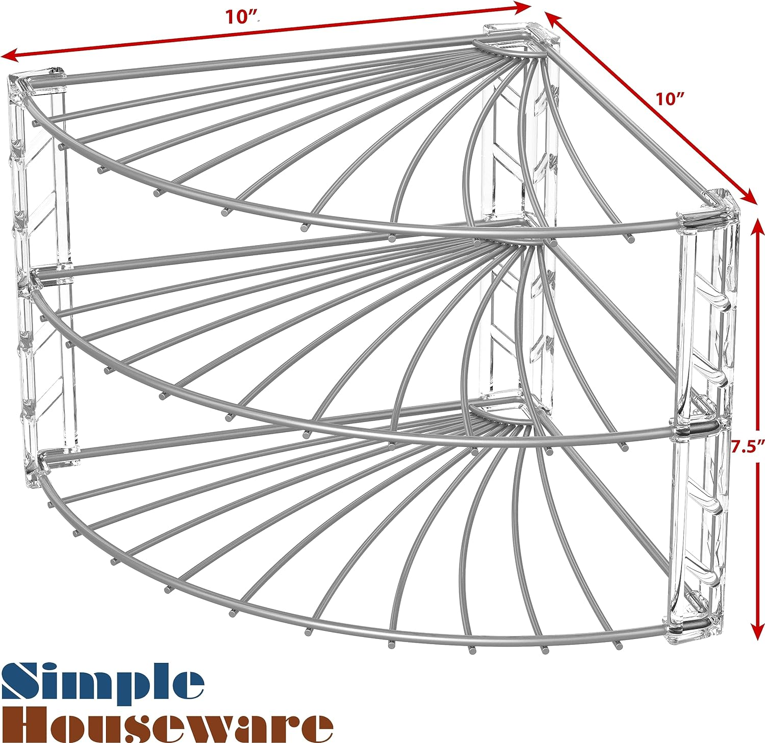 Simple Houseware 3-Tier Corner Plate Rack Counter Shelf, Silver