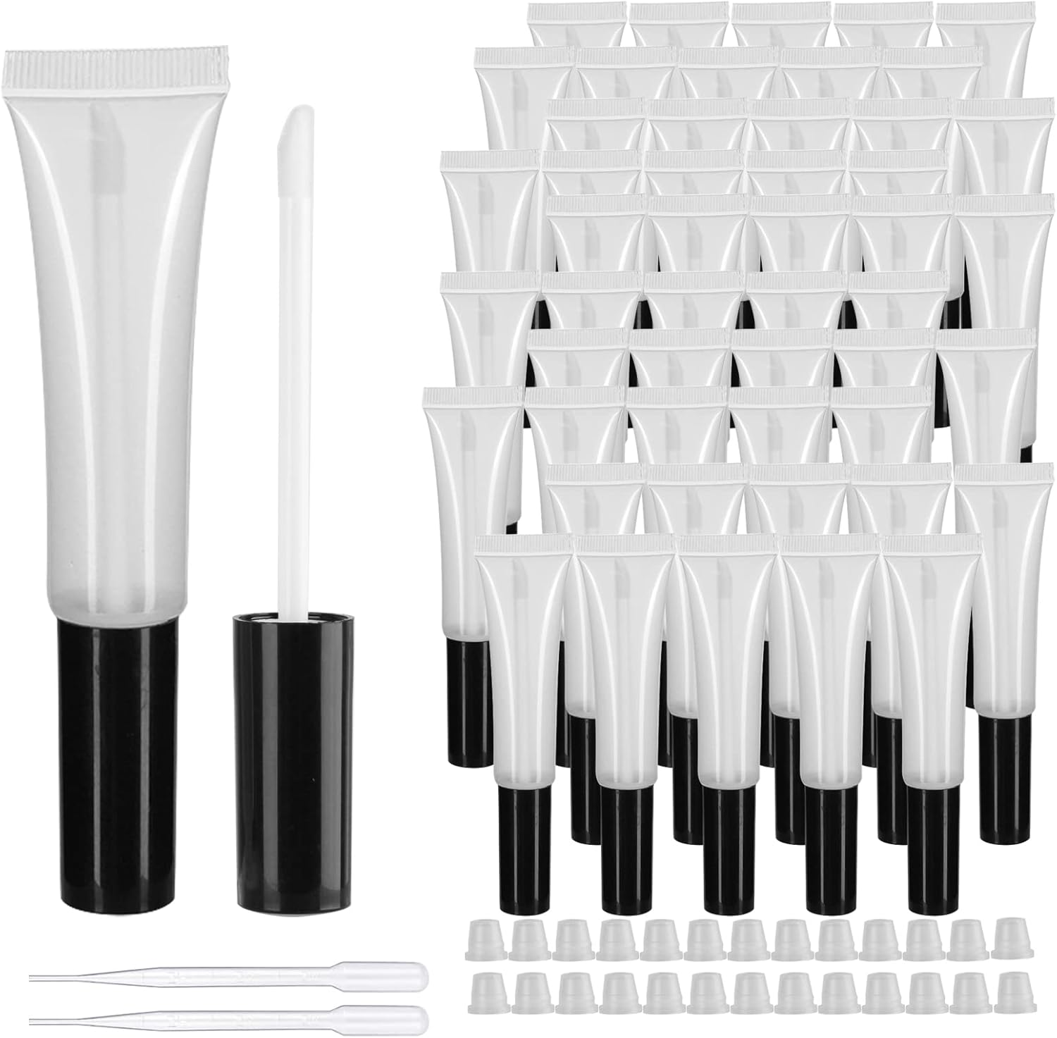 COSIDEA 50 Pack Empty Black 15Ml Squeeze Lip Gloss Tubes with Wand 0.5Oz Soft Lipgloss Container Chapstick Containers Empty Tube
