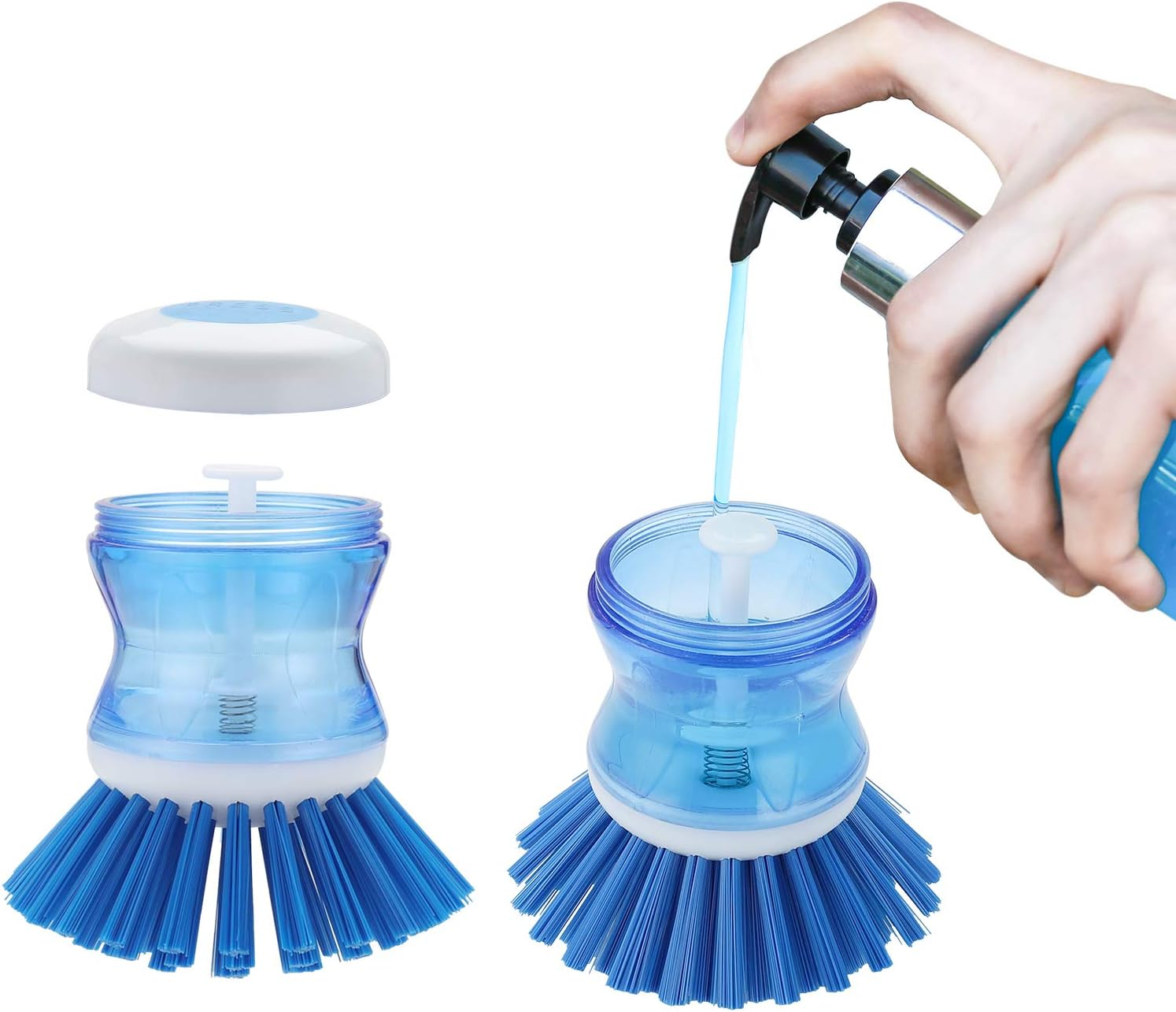 Dish Scrubber with Soap Dispenser for Dishes Pot Pan Kitchen Sink Cleaning,Blue 2 Pcs - Yellow-Green 2Pcs image number 6