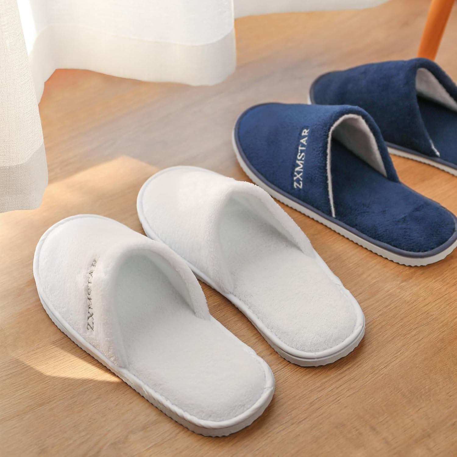 ZXMSTAR SPA Slippers, 8 Pairs Disposable Slippers for Guests, Soft Hotel Slippers Coral Fleece, Washable Reusable House Slippers Unisex, Bride Slippers for Wedding Party Bedroom Travel