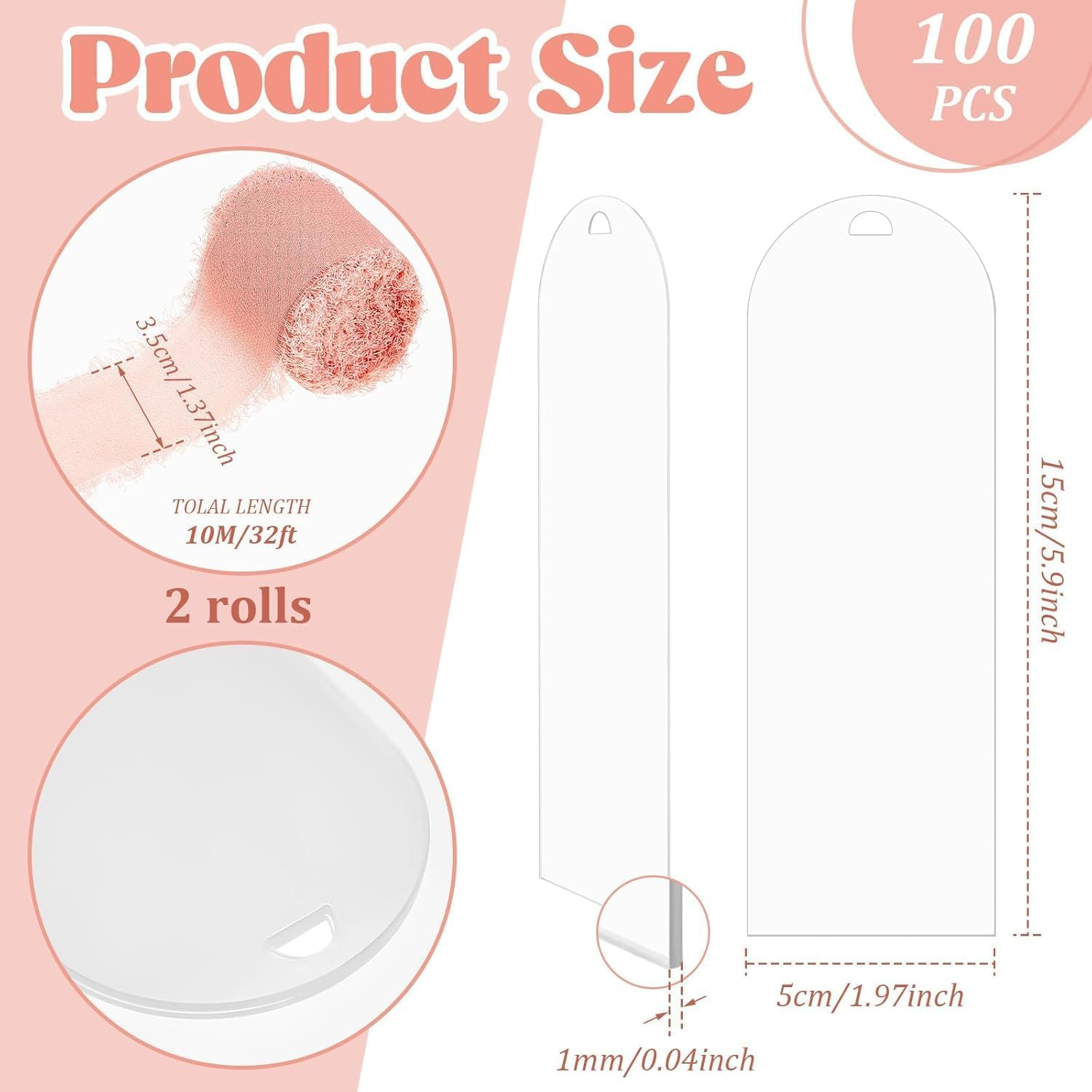 100Pcs Acrylic Bookmark Blanks Kits, Clear Acrylic Bookmarks Tags with 2 Rolls Ribbon, DIY Craft Transparent Bookmark for Reading Lovers School Presents Reading Accessories Gift (5.9 X 2 Inch, Pink) image number 5