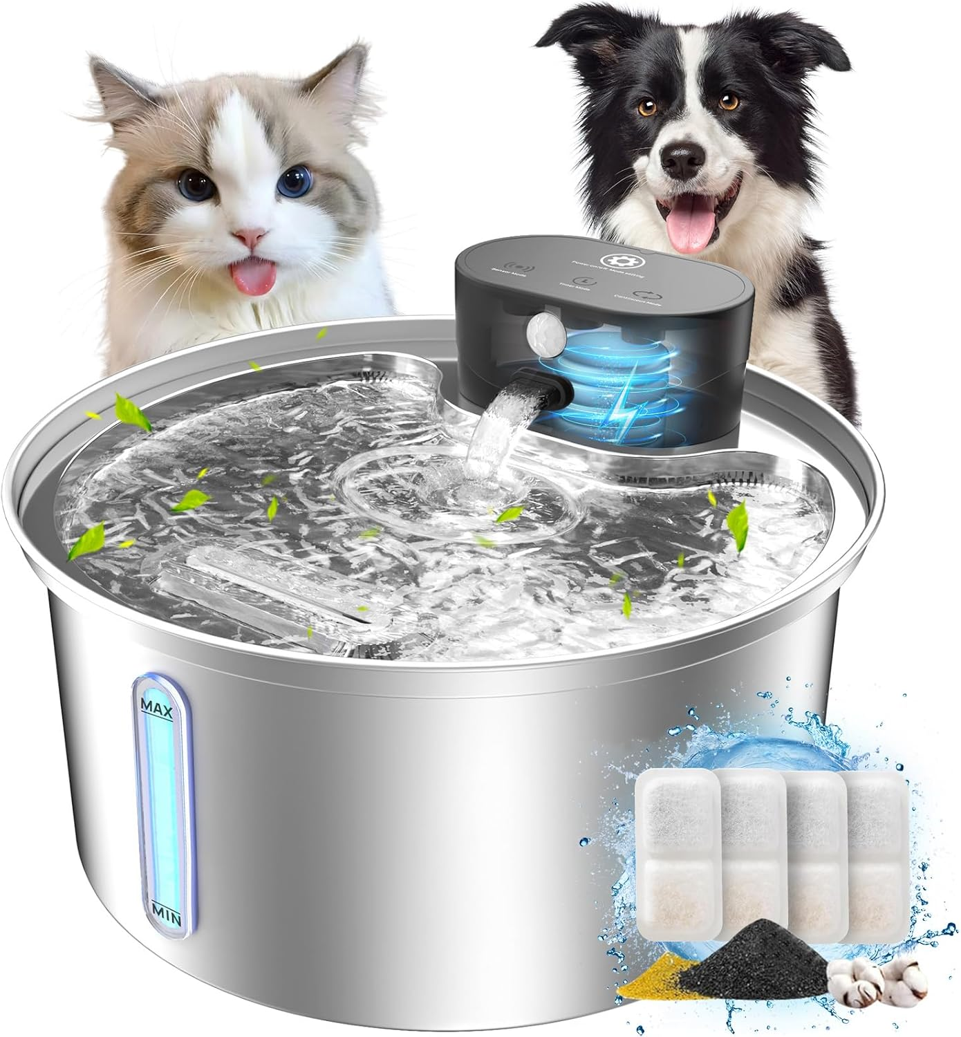 Wireless Cat Water Fountain Stainless Steel, 2024 Upgraded New Sensor - 3 Work Modes,6000Mah Battery Operated Cat Water Fountain Cordless, Pet Water Fountain for Cats Dogs Indoor - 108Oz/3.2L