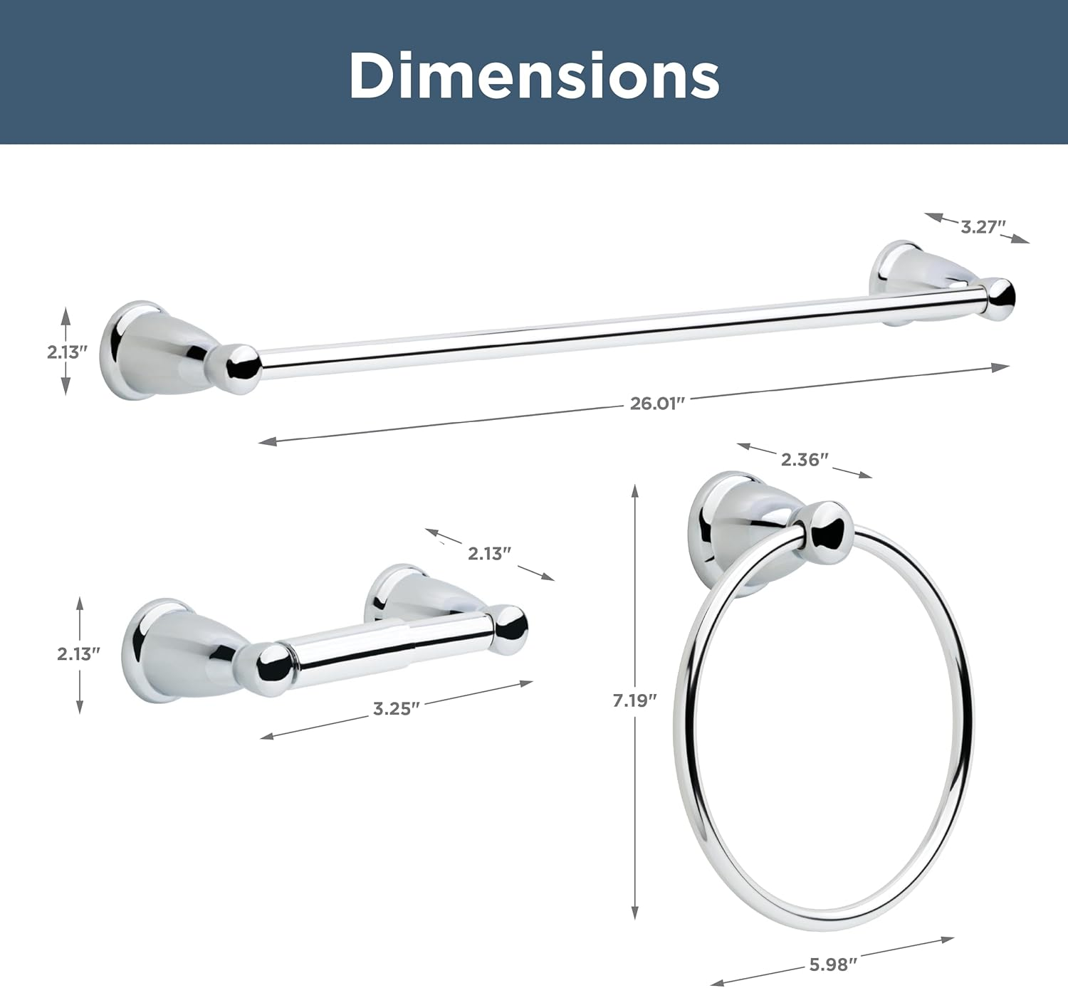 Franklin Brass Kinla 3-Piece Bath Hardware Towel Bar Accessory Set, Polished Chrome image number 1