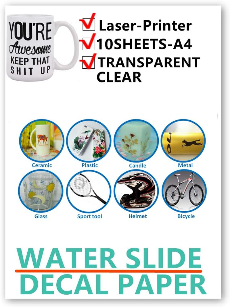 10Sheets Laser Printer Clear Waterslide Decal Paper for Make Candle Glass Ceramic Craft