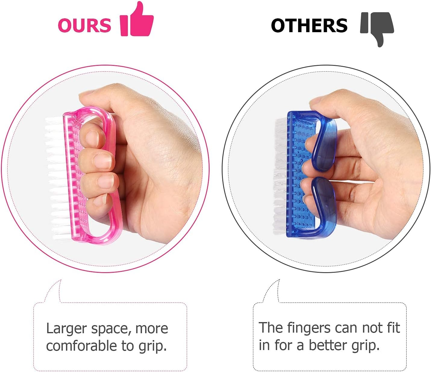 Handle Grip Nail Brush, Hand Fingernail Brush Cleaner Scrubbing Kit Pedicure for Toes and Nails Men Women (4 Pack) image number 5