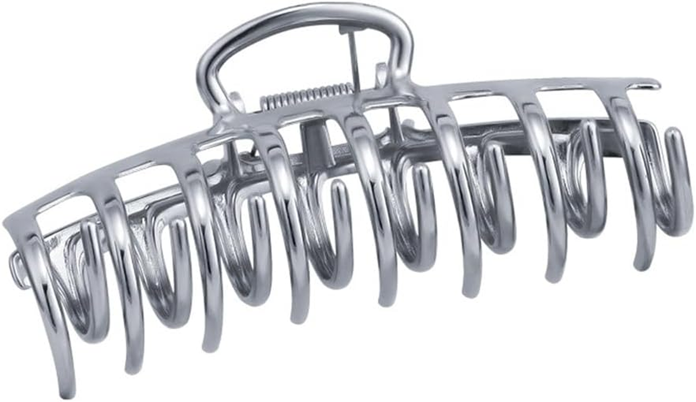 Healvian Grip Hair Clip Silver Hair Clips Large Hair Clips Claw Clips for Girls French Hair Claws Key Ring Comb Hair Updo Silver Alloy image number 6