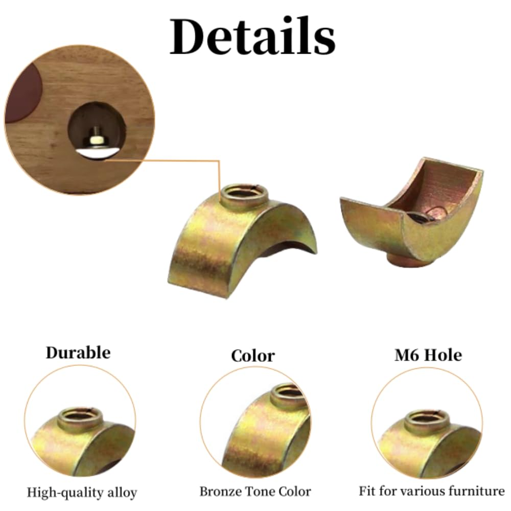 12Pcs M6 Half Moon Nuts Washers,Spacer Washer, 6Mm Hole Dia Bronze Tone Connector Nuts, Zinc Alloy External Thread Lock Washer, Spacer Connector Hardware Fittings, for Connect Furniture image number 6