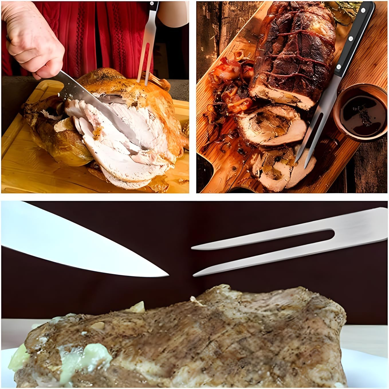 Carving Fork Pot Forks Stainless Steel Meat Serving Fork with Plastic Handle Serving Grill Fork Black Handle Barbecue Fork for BBQ Kitchen Turkey Roast Dinner Party Festival 3Pcs.（Black） image number 3