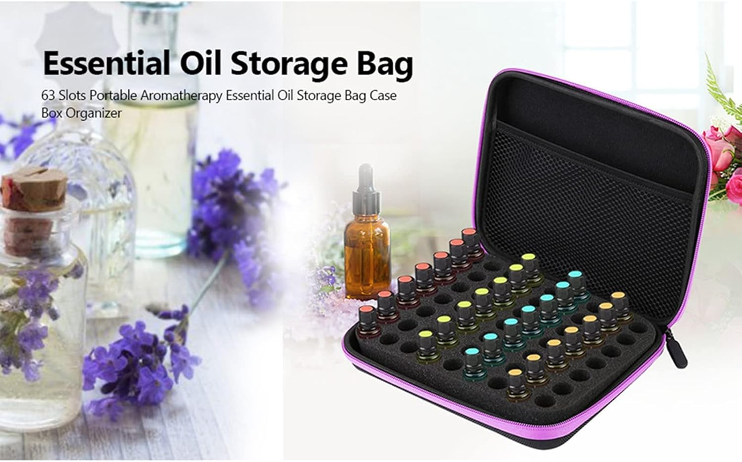 Yduupxe 63-Slot Stylish Portable Essential Oil Storage Bag, Essential Oil Storage Case Aromatherapy Essential Oil Storage Bag Case Box Finishing Bag, Purple, Traditional