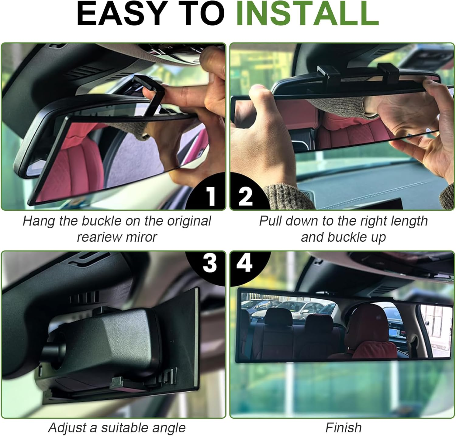 Velmoriah 12 Inch Panoramic Rear View Mirror &ndash; Convex Clip-On Wide Angle HD Mirror for Cars, Suvs & Trucks, Reduce Blind Spots, Universal Interior Fit, Anti-Glare, Clear Vision for Safer Driving image number 1