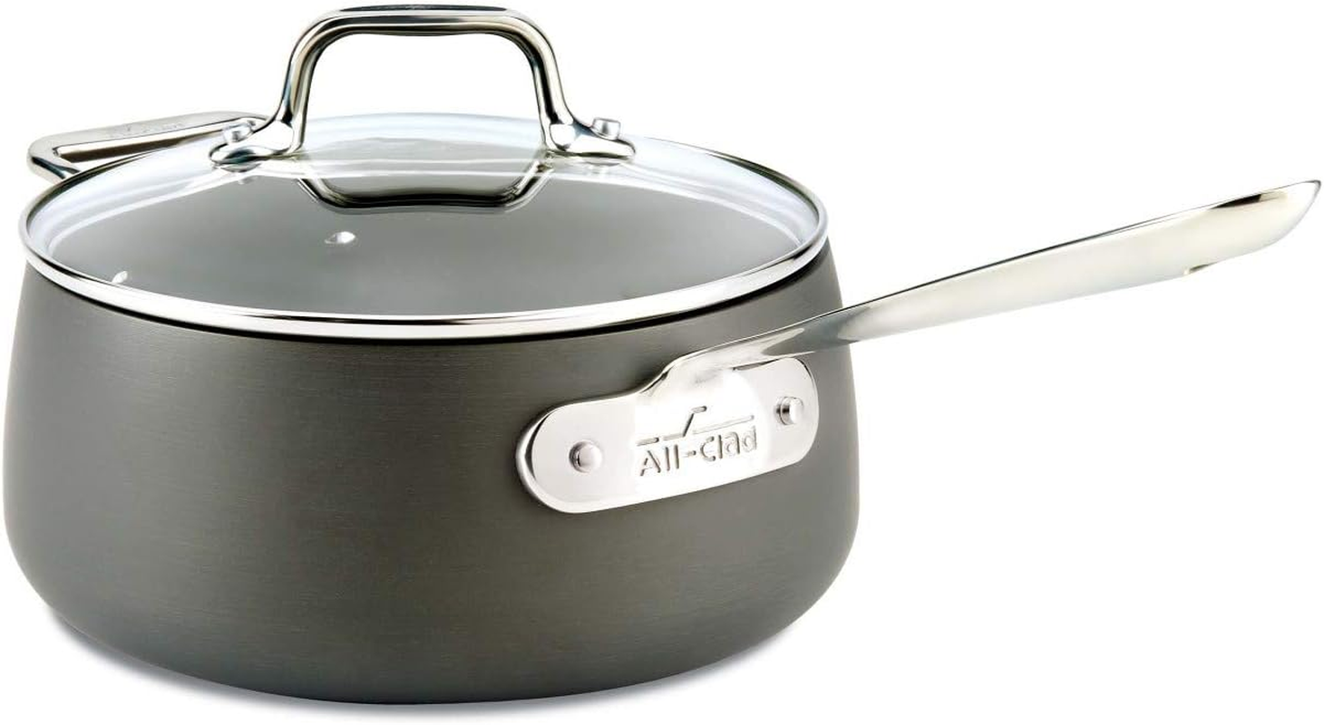 All-Clad E7852664 HA1 Hard Anodized Nonstick Dishwasher Safe PFOA Free Sauce Pan Cookware, 2.5-Quart, Black image number 1