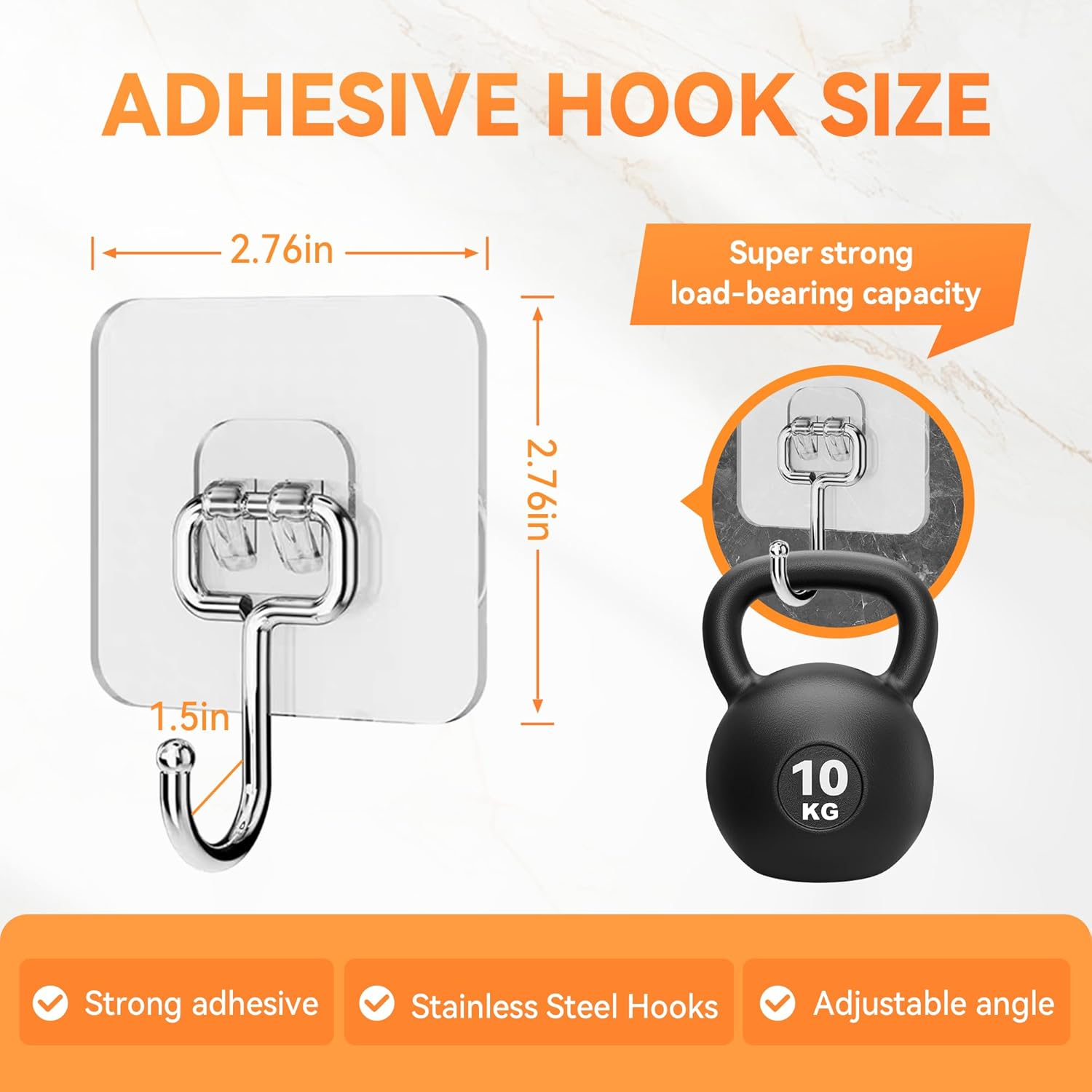 Transparent Heavy Duty Adhesive Hooks for Walls - Clear Hooks for Hanging, No Damage, Strong for Heavy Duty Use, Ideal for Kitchen image number 1