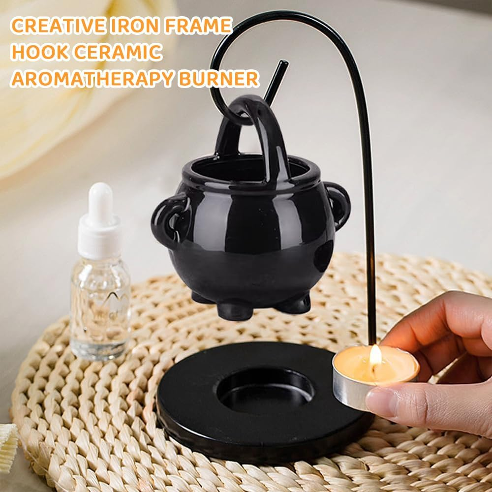 Hanging Cauldron Wax Melt Burner &ndash; Ceramic Witch Cauldron Oil Burner & Candle Holder for Essential Oils, Wax Melts & Incense, Gothic Pagan Wiccan Decor for Home, Rituals & Meditation image number 6