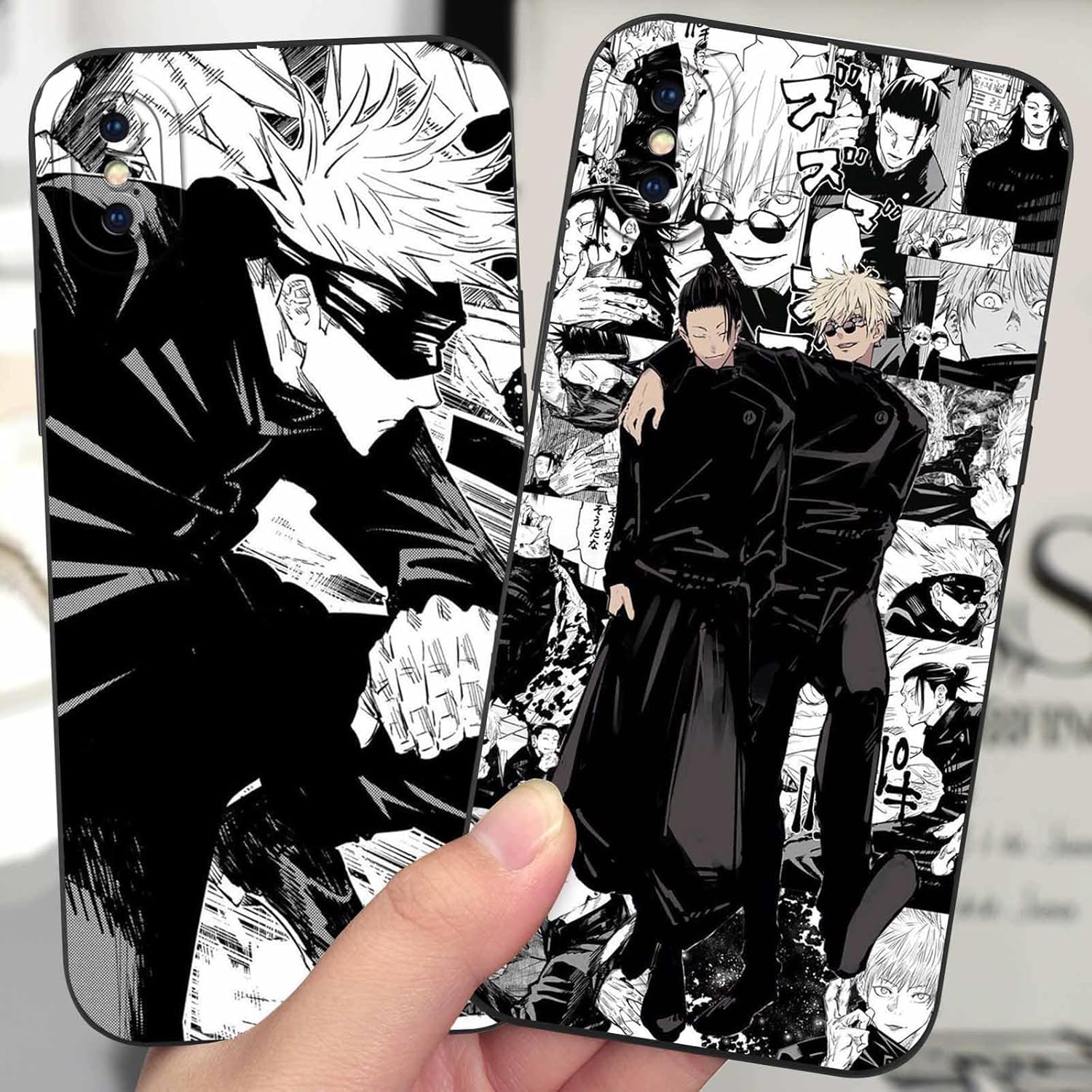 Pack of 2 Mobile Phone Case for Apple Iphone X/Iphone Xs Case 5.8 Inches, Anime Motif Gojo Satoru Itadori Yuji Manga Pattern Protective Case Boys Case Protection Lens Design Cover Shockproof Black 1 image number 1