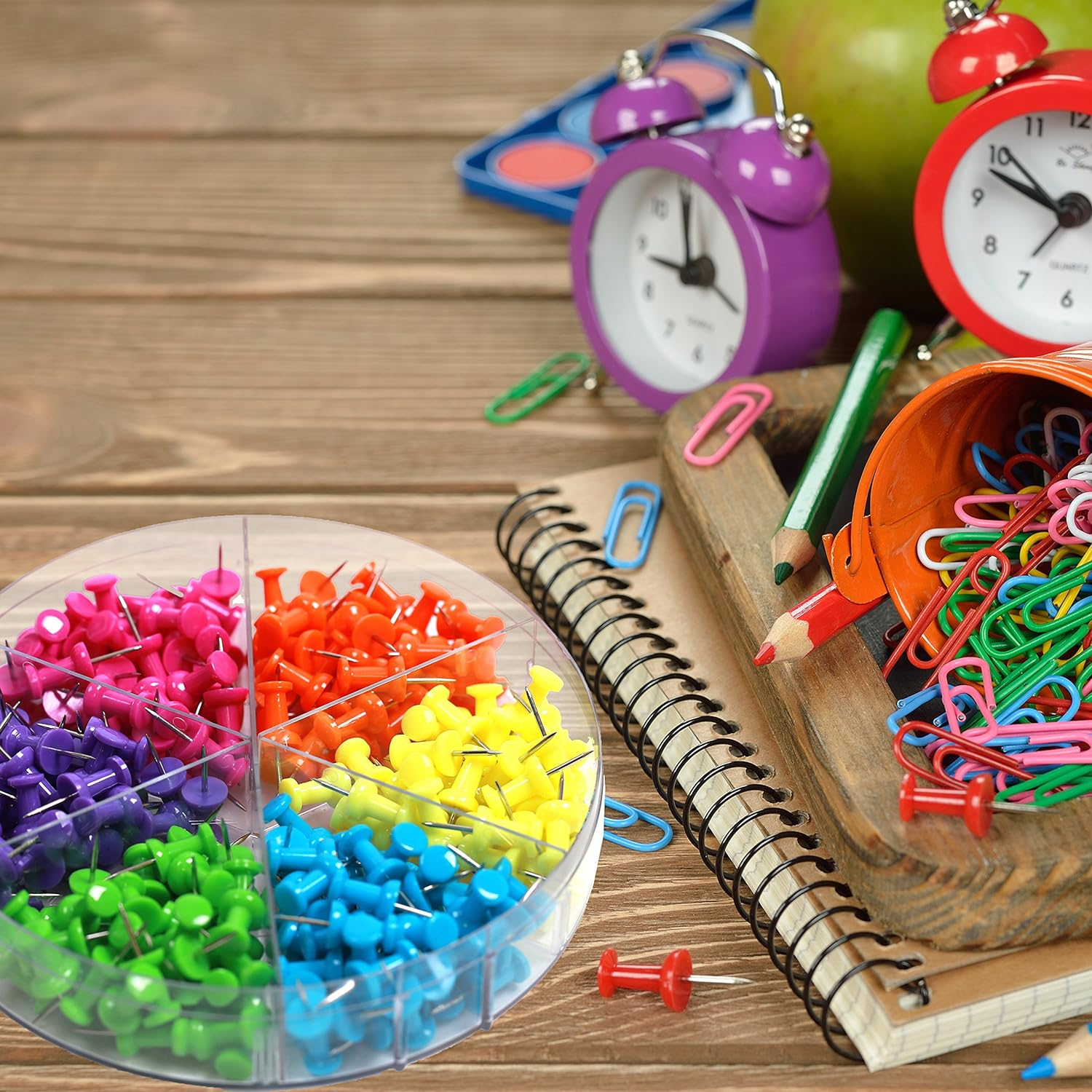 Decorative Multi-Colored Push Pins for Home & Office, Six Colors for Different Projects in Reusable Organizing Container, 240 Pieces, by Office Style, Standard (A1-240PCSCLRPP)