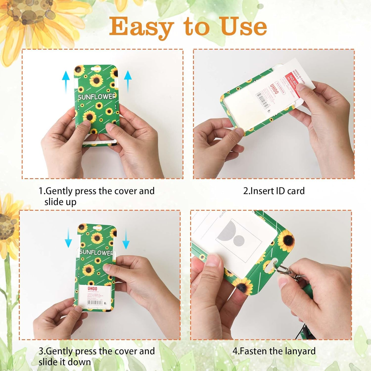 Sunflower ID Card Holder with Detachable Lanyard - ABS Plastic Badge Holder for Work, Events, Healthcare Workers, Teachers - Stylish Office Accessories image number 1