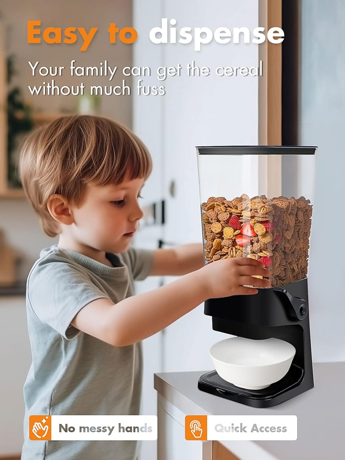 Tokokimo Cereal Dispensers Countertop, Dry Food Dispenser Storage Container Organizer for Granola, Cereal, Dry Food, Cat Food, Black(2 Pcs)