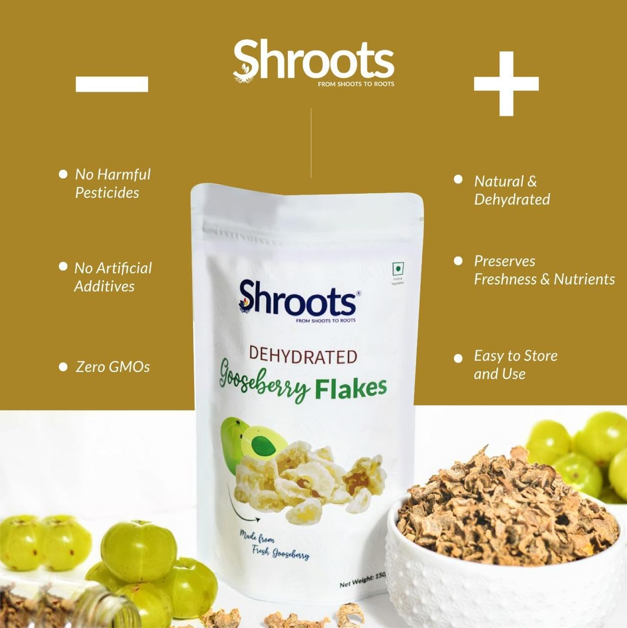 SHROOTS Dehydrated Gooseberry (Amla) Flakes Pure Vegetarian Gluten-Free No Added Sugar Easy Cooking Essential Machine Dried Vegetables with Natural Aroma Ideal for Everyday Meals 5.29 Oz, Pack of 1 image number 6