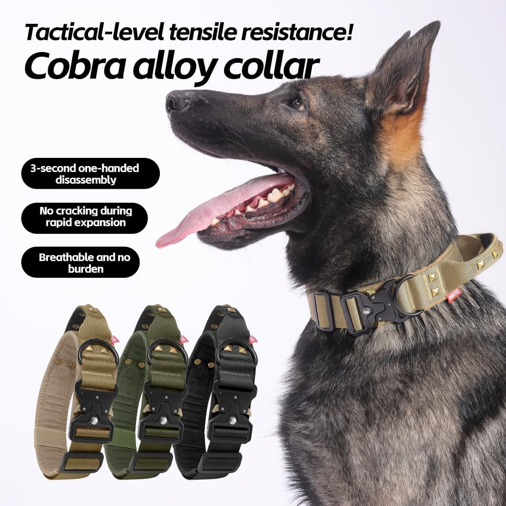 Velmoriah Premium Tactical Dog Collar for Large Dogs, Adjustable Military Nylon Dog Collar Control Handle and Heavy-Duty Metal Buckle for Medium Large Breeds (L) image number 5