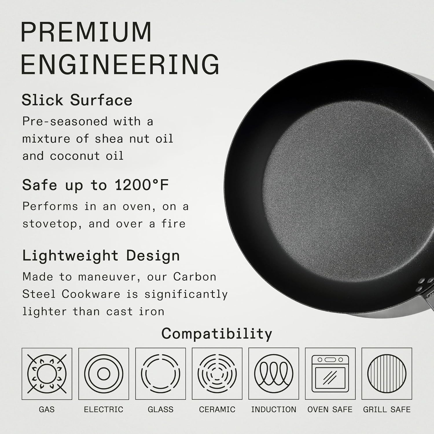 Made in Cookware - Seasoned 12" Carbon Steel Frying Pan - (Like Cast Iron, but Better) - Professional Cookware - Crafted in Sweden - Induction Compatible image number 2