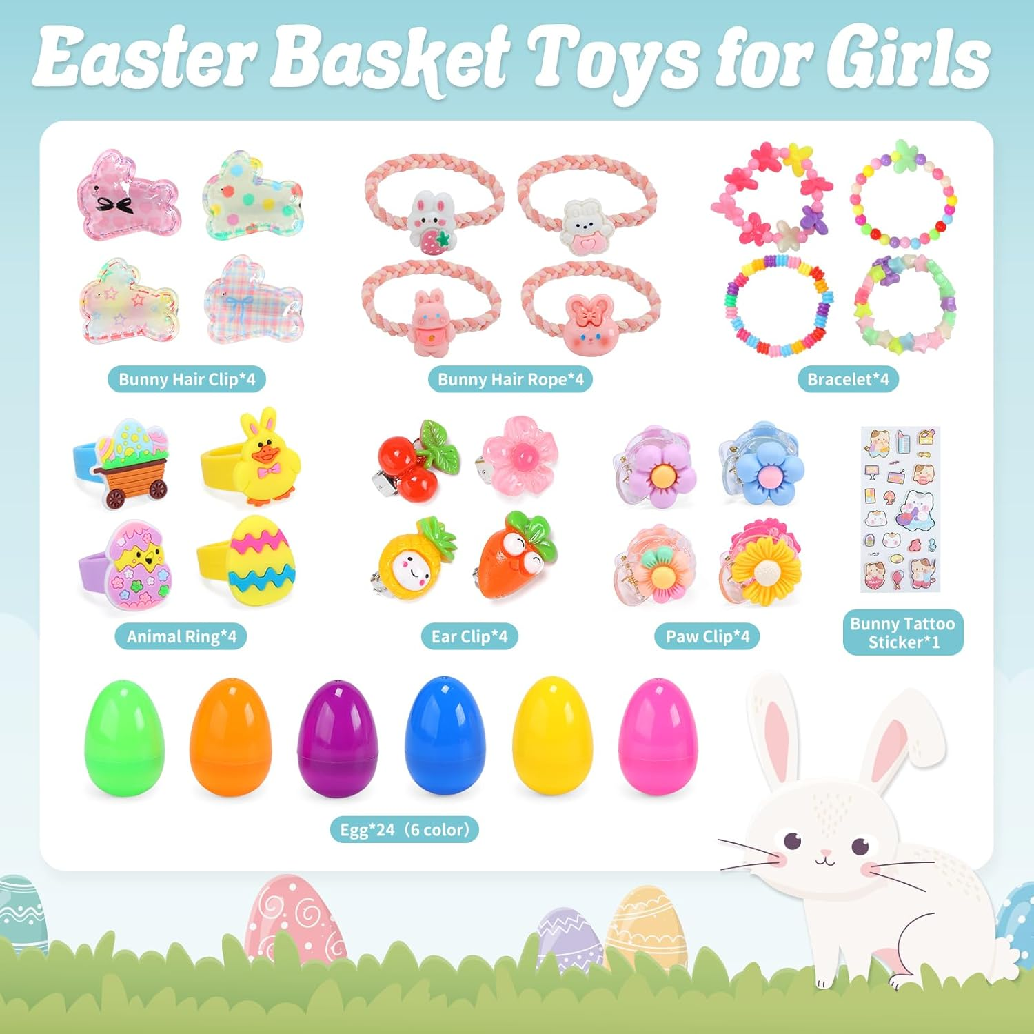 Skirfy Jewelry Toys for Girls,49 PCS Toddlers Kids Toys Age 3-5,Earrings,Rings,Hair Clip,Play Princess Toys for Dress Up,Easter Egg Classroom Peizes Birthday Gift image number 3