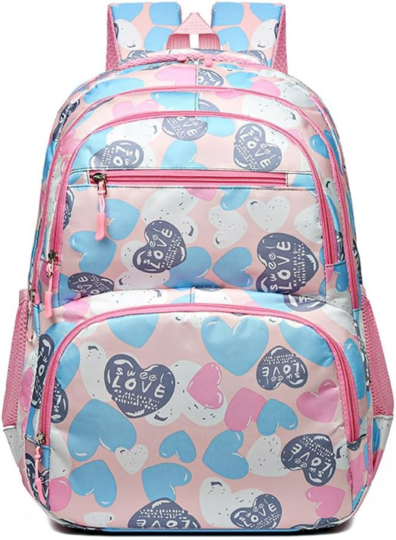 Kids Backpack for Girls School Cute Heart Bookbags Aesthetic Preppy Schoolbag Leisure Lightweight Backpacks image number 6