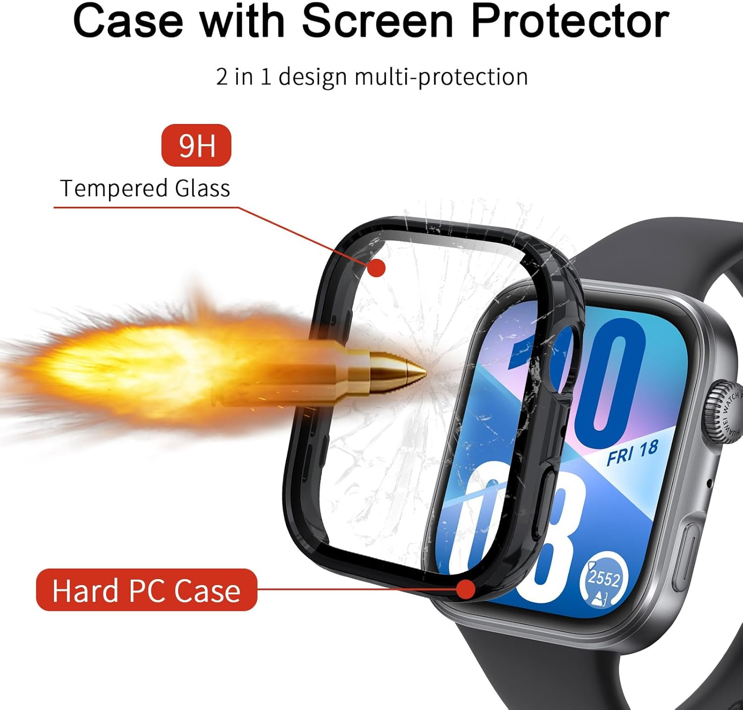 Wonsoso Protective Case Compatible with Huawei Watch Fit 4 Case, [Pack of 1] 360 Degree All-Round Shockproof Protective Case with HD Screen Protector, Scratch-Resistant Hard PC Ultra Thin Cover image number 1