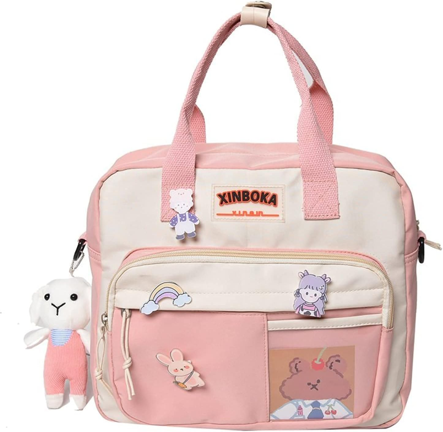 Kawaii Canvas School Backpack with Pendant, Laptop Shoulders Bag, Back to School off to College Supplies