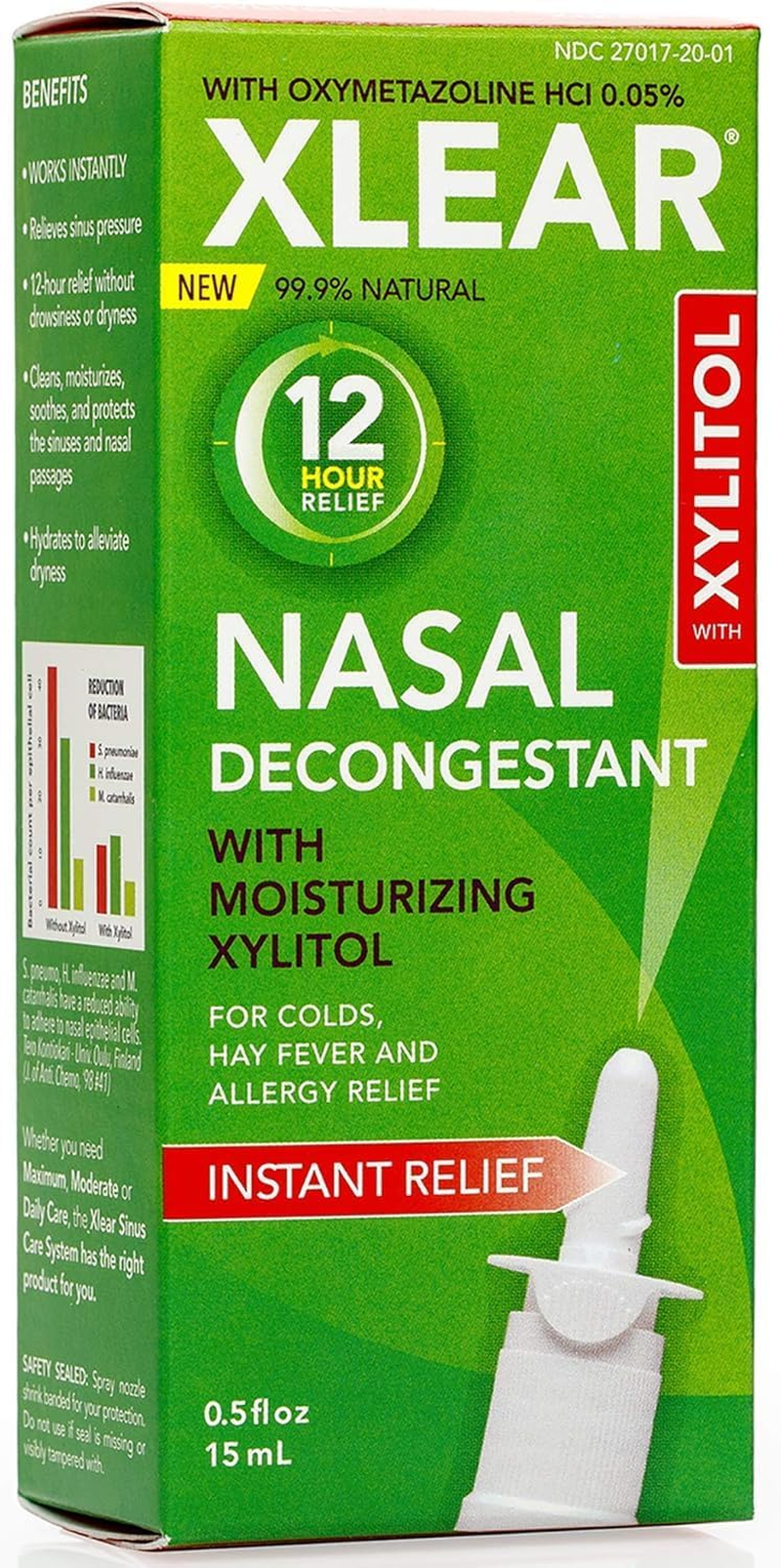 Xlear 12-Hour Natural Saline Nasal Spray with Xylitol 0.5 Fl Oz (Pack of 1)
