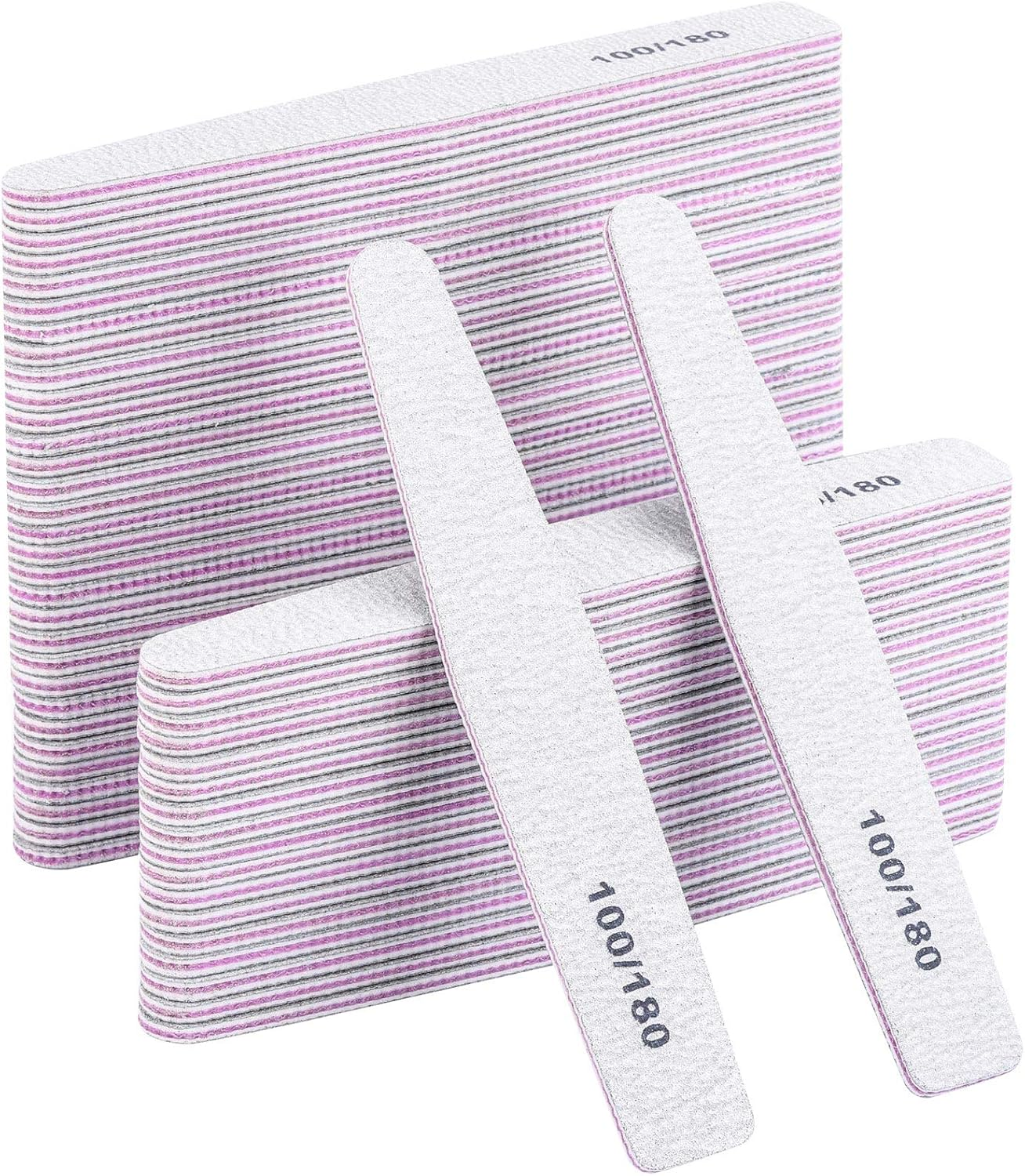 BTYMS 50 Count 100/180 Grit Nail Files for Acrylic Nails, Double Sided Emery Boards Reusable Nail Buffing Files
