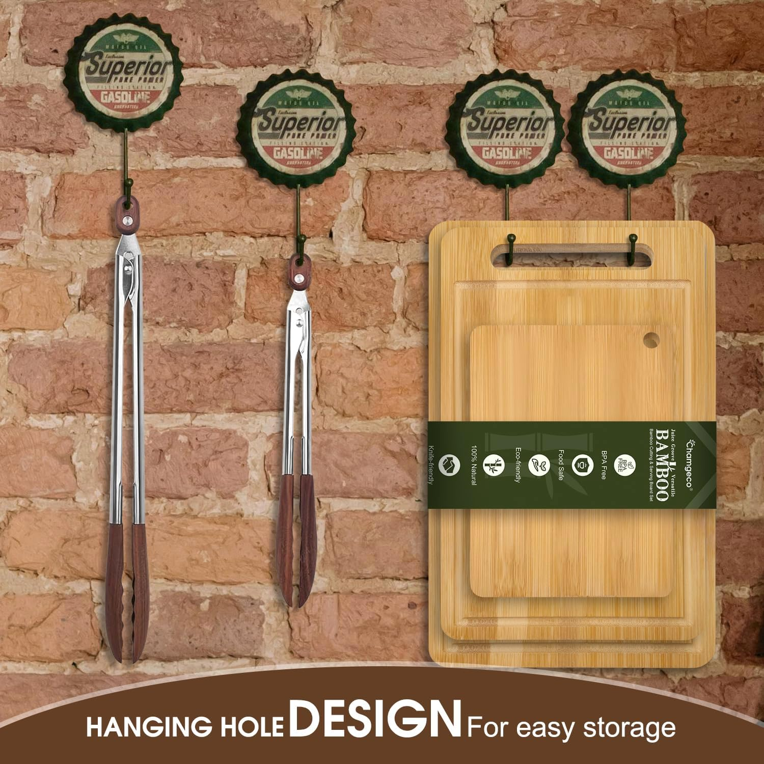 2PCS Wooden Kitchen Tongs (9 &12 Inch), Heat Resistant Nonstick Salad & BBQ Tongs with Wood Tips/Pull Lock/Hanging Hole, Kitchen Cooking Utensils Set for Serving, Grilling, Toaster, Air Fryer image number 5